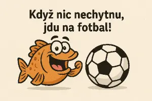 Vtipná ryba a fotbalový míč a vedle popisek - "Když nic nechytnu, jdu na fotbal!"