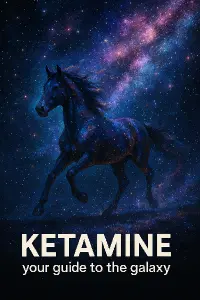 Nakresli běžícího koně po galaxii a pod nej dej napis "Ketamine, your guide to the galaxy"