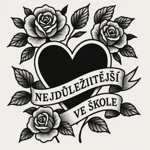 Černobílé Srdce s růžemi ve stylu tetování s nápisem: Nejdůležitější člověk ve škole