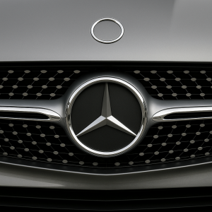 přední mřížka kapoty auta mercedes benz, místo loga pouze kolečko