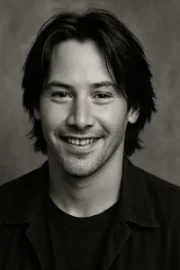 Chtěla bych Keanu Reevse 90.s inspired černobílý portrét - jeho obličej jak se usmívá
