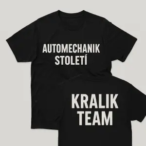 popis tričkanápis na přední stranu automechanik stoletína záda napis kralik team