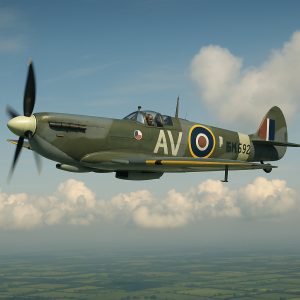 na obrazku prosim vyobraz spitfire aloise vasatka s oznaveni AV, znakem RAF a cislem letounu BM592 za letu