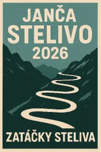 Jedeme na Stelivo a chela bych nahoře jméno Janča pod tím Stelivo pod Steliem rok 2026 a pod rokem zatáčky Steliva