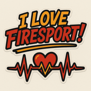 udělej stylový nápis I love firesport! s vlnovkou pulzujícího srdce pod tím ve skate stylu
