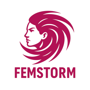 malé logo pro dívčí skupinu s názvem FemStorm vyjadřující ženskou sílu jako hurikán