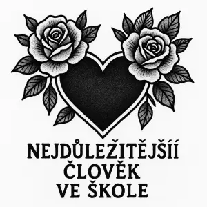černobílé srdce s růžemi ve stylu tetování - žádná stuha - nápis: nejdůležitějsí člověk ve škole