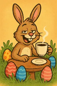 humorny zajicek pijci kavu o velikonocich