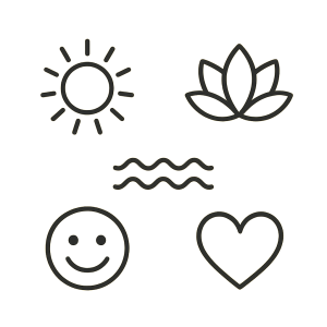 jednoduché symbol, malé- slunce, moře, lotosový květ, usměváček, srdce