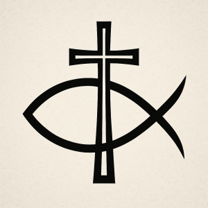 Ryba symbol křesťanství spojená s křížem