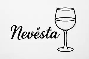 Nápis nevěsta a vedle toho černobílá sklenička na víno