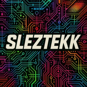 Napis: Sleztekk.nějaký obrázekve stylu tekkna