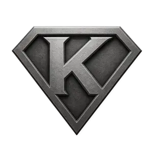 Logo superman, ale v kovové šedé barvě a uvnitř je písmeno K