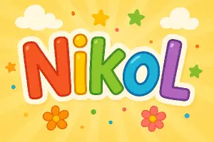 Jméno Nikol psáno barevným textem atraktivním pro děti