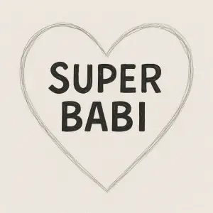Text super baba v lehce načrtnutém srdíčku