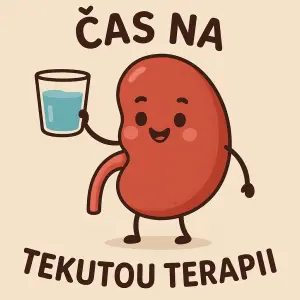 Animovaná ledvina společně s nápisem Čas na tekutou terapii