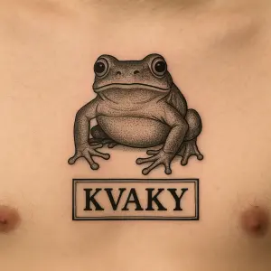 Htěl bych na hruď umístit středně velkou žábu a na záda ve spodní části jmenovku se jménem Kvaky