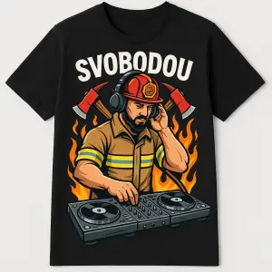 Tričko na rozlučku se svobodou. Skloubit hasiče a DJ.