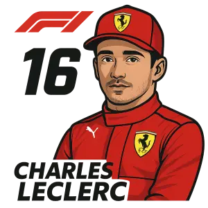 logo formule 1 jezdec charles leclerc který má číslo 16 a je jezdcem ferrari