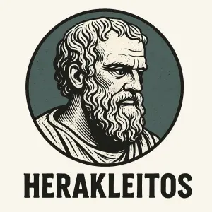 obrázek filozofa Heraikleita. (heraklitus) - cool grafika, bílé pozadí a profil filozofa v kolečku.