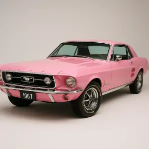Auto Ford mustang z roku 1967 v růžové barvě