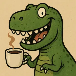 humorny dinosaur pijici kavu