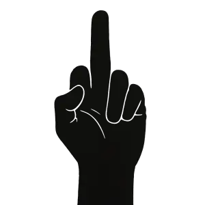 Černý obrys ruky jak ukazuje fuck