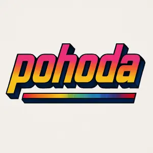 Nápis pohoda jako logo počítačovou grafikou z 80. let na bílém pozadí