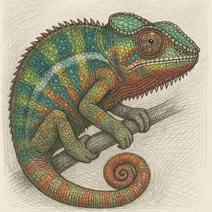 detailní perokresba barevného chameleona