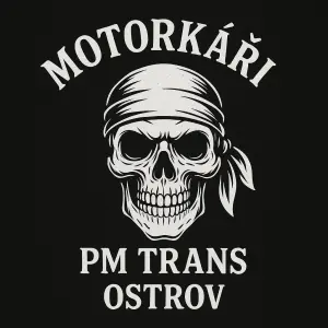 lebka se šátkem a nad ní nápis motorkáři PM Trans Ostrov