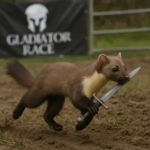 Běžící kuna na závod gladiator race, takže může mít v ruce třeba meč