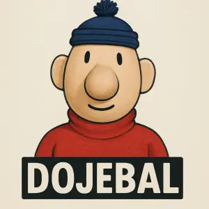 Hlava s čepicí postavičky Pat a pod ní nápis Dojebal