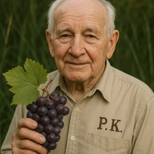 Pro muže 80 let, inicialy P.K. Vinný hrozen a list, možná trochu trávy.