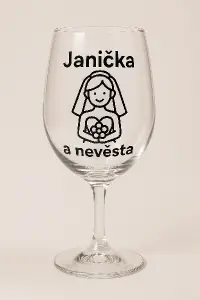 vygeneruj obrázek, na kterém bude popisek: Janička a nevěsta. Jedná se o skleničku pro rozlučku se svobodou