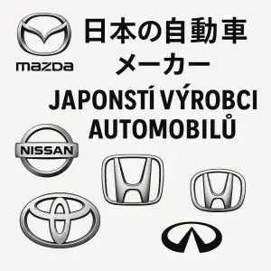 Nápisy vpravo česky vlevo japonsky, přidej znaky vozů Mazda Nissan Honda Toyota Infinity kolem nápisu a dej písmo jiné