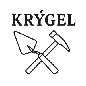 Jméno Krygel a pod ním logo ve formě zkřížených zednických nářadí