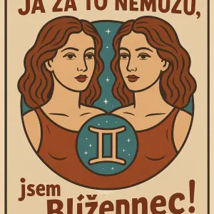 Znamení blíženec. Text: Já za to nemůžu, jsem blíženec!