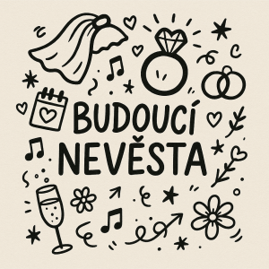Potisk v doodle stylu obrázek pro budoucí nevěstu na přední stranu trika