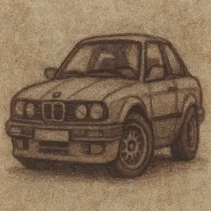 vytvoř pod takovým šumem, karikaturu, ne moc jasne obrysy, auto bmw e30