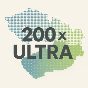 tečkovaná mapa cz sk, odstínovat, v popředí text 200 x ULTRA, text zachovat v 1 barvě