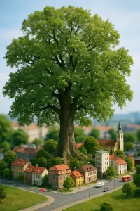 Velký strom , miniaturní efekty spojené se stromy a mestem