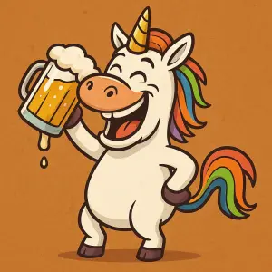 Humorný jednorožec pijici pivo