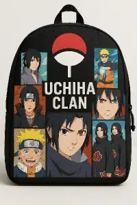 Chtěla bych aby na tom baťohu byl uchiha clan a někde nějaké obrázky z narutas