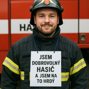 Dobrovolný hasič s kolárkem na krku s textem jsem Dobrovolný hasič a jsem na to hrdý
