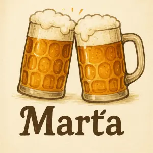 Dvě piva půllitry a pod nim přezdívka Marťa