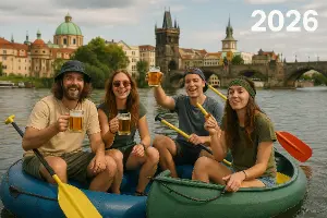 parta lidi co rada pije pivo a obcas si da brko a jsou na vltave na vode a je rok 2026 a maj raft a k tomu kanoje