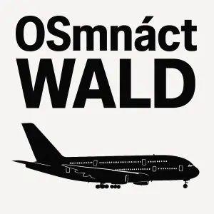 Nápis: OSmnáctWALD"OS" a "WALD" větším písmem než "mnáct"vše tučněk tomu malý obrys airbus A380