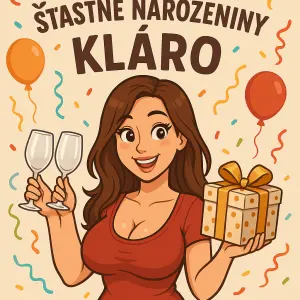 Oslava narozenin, skleničky jako dárek, oslavenkyně Klára. Chci tam její jméno a postavu mladé ženy s velkými prsy
