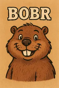 zvire bobr, nahore text "bobr", takovy ten jakoby co se dela na tricka, s usmevem,