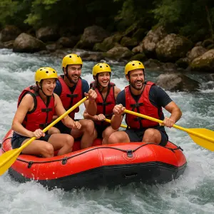 skupina lidi na raftu